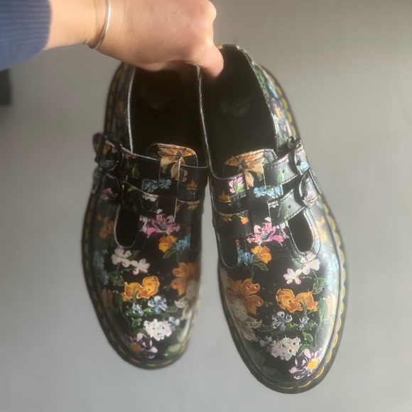 Dr. Martens Black Floral Mary Jane Buckle Flats - Picture 2 of 5